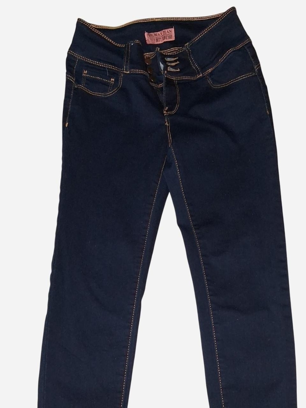 Wax Jean Navy Skinny Jeans with Contrast Stitching